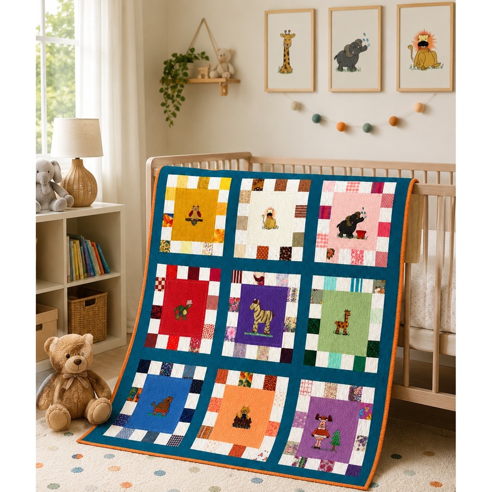 Project Linus Handmade Patchwork Child/Baby Reversible Bright Animal Quilt 41x42
